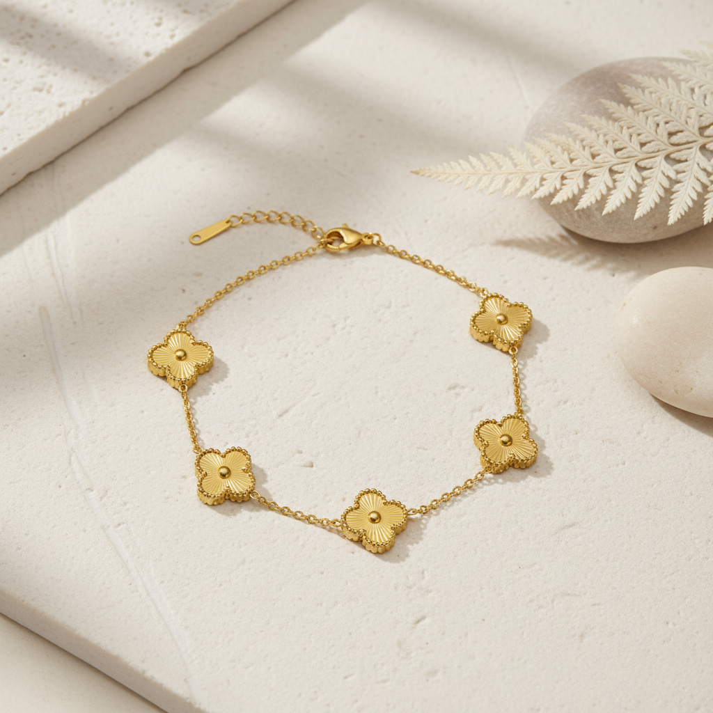 Premium Gold-Plated Four Leaf Clover Charm Bracelet
