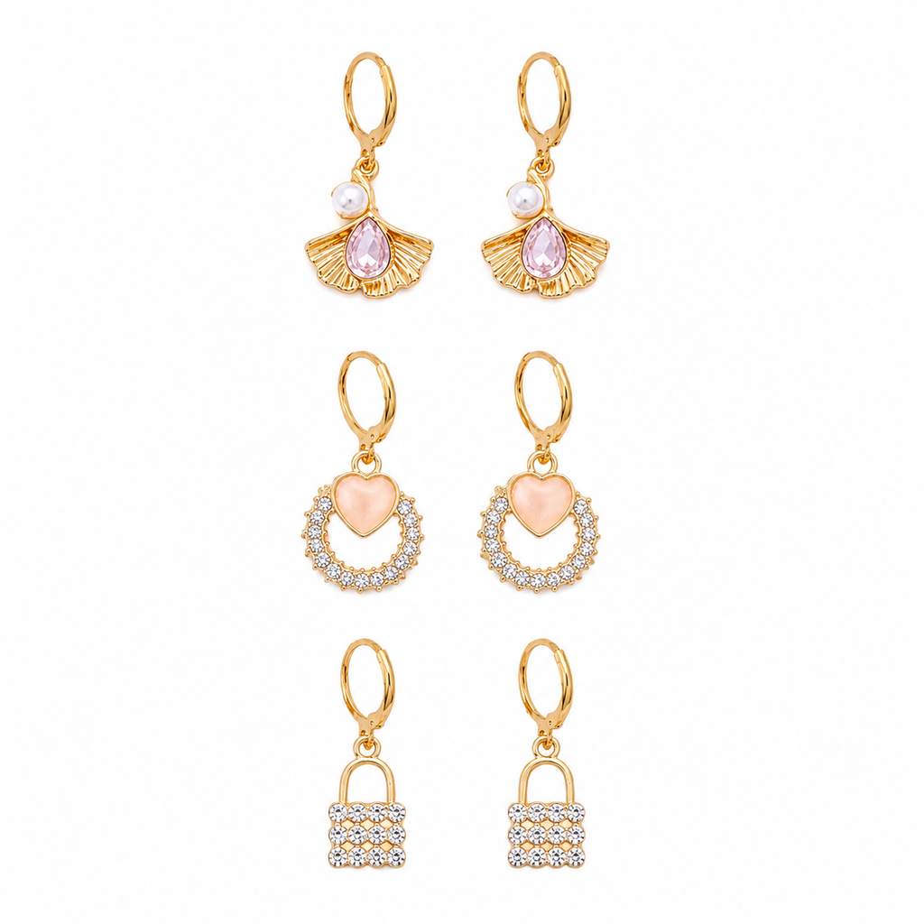 Lakshri Golden Charm Trio Earring Combo