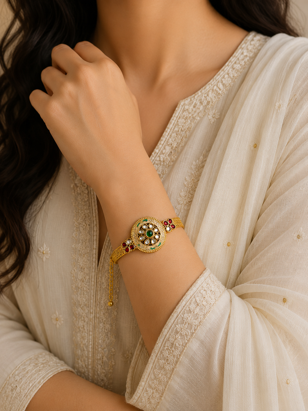 Designer Heritage Ruby Kundan Adjustable Hand Kada