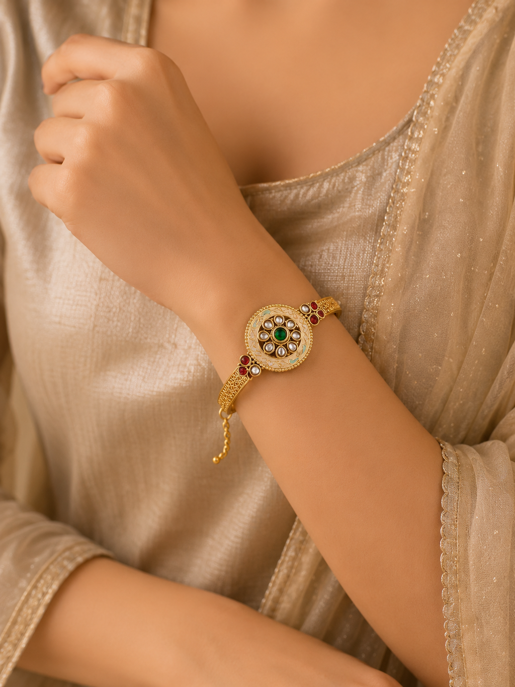 Designer Heritage Ruby Kundan Adjustable Hand Kada