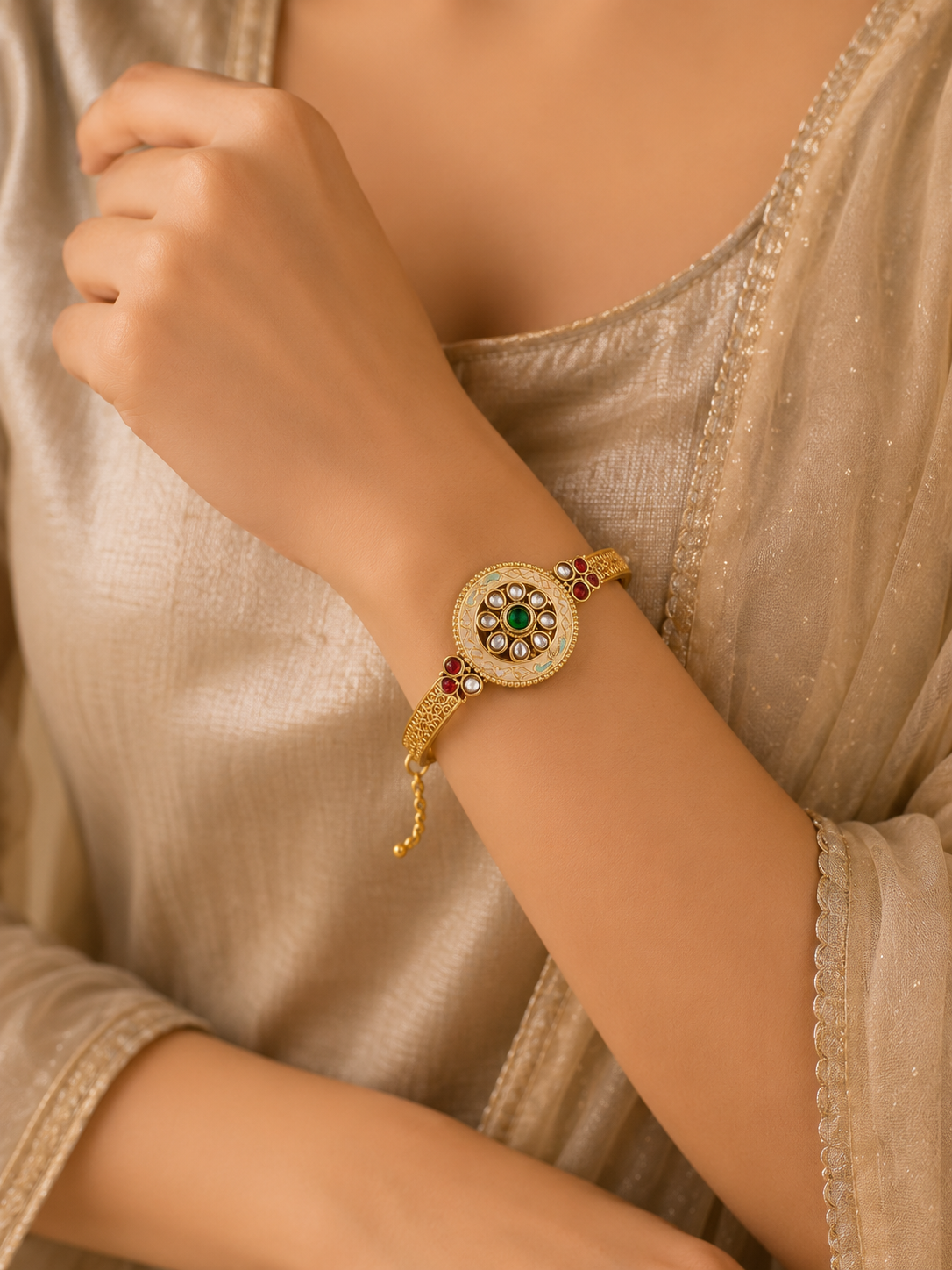 Designer Heritage Ruby Kundan Adjustable Hand Kada