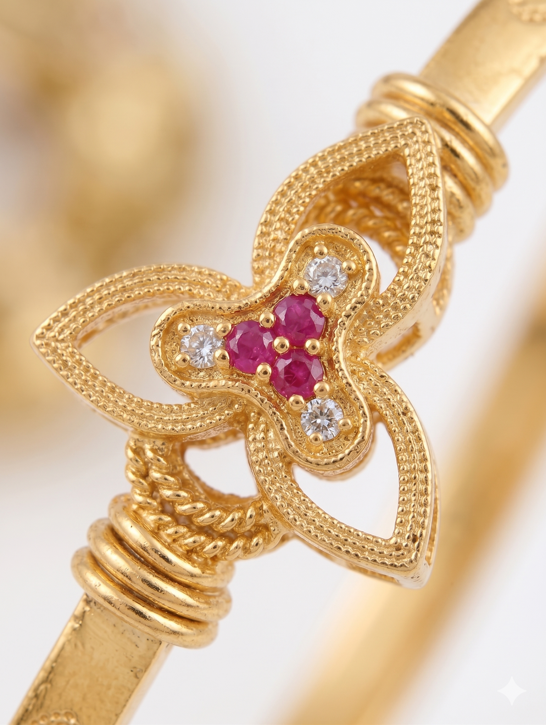 Tri-Leaf Ruby And Diamond Bangles