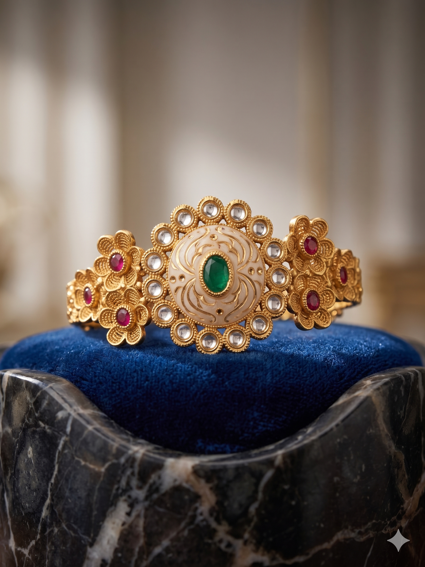 Traditional Meenakari Bangle With Emerald And Polki Accents