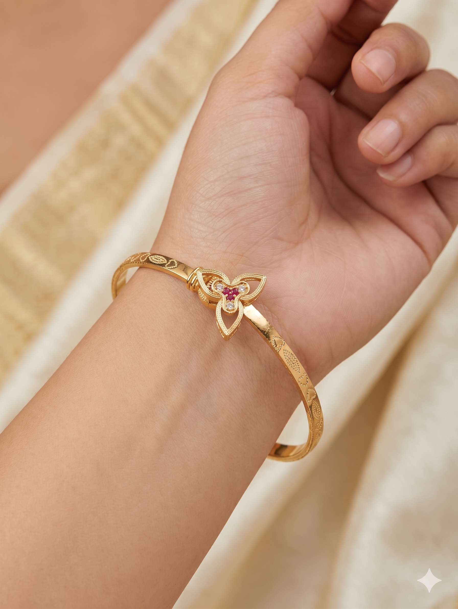 Tri-Leaf Ruby And Diamond Bangles