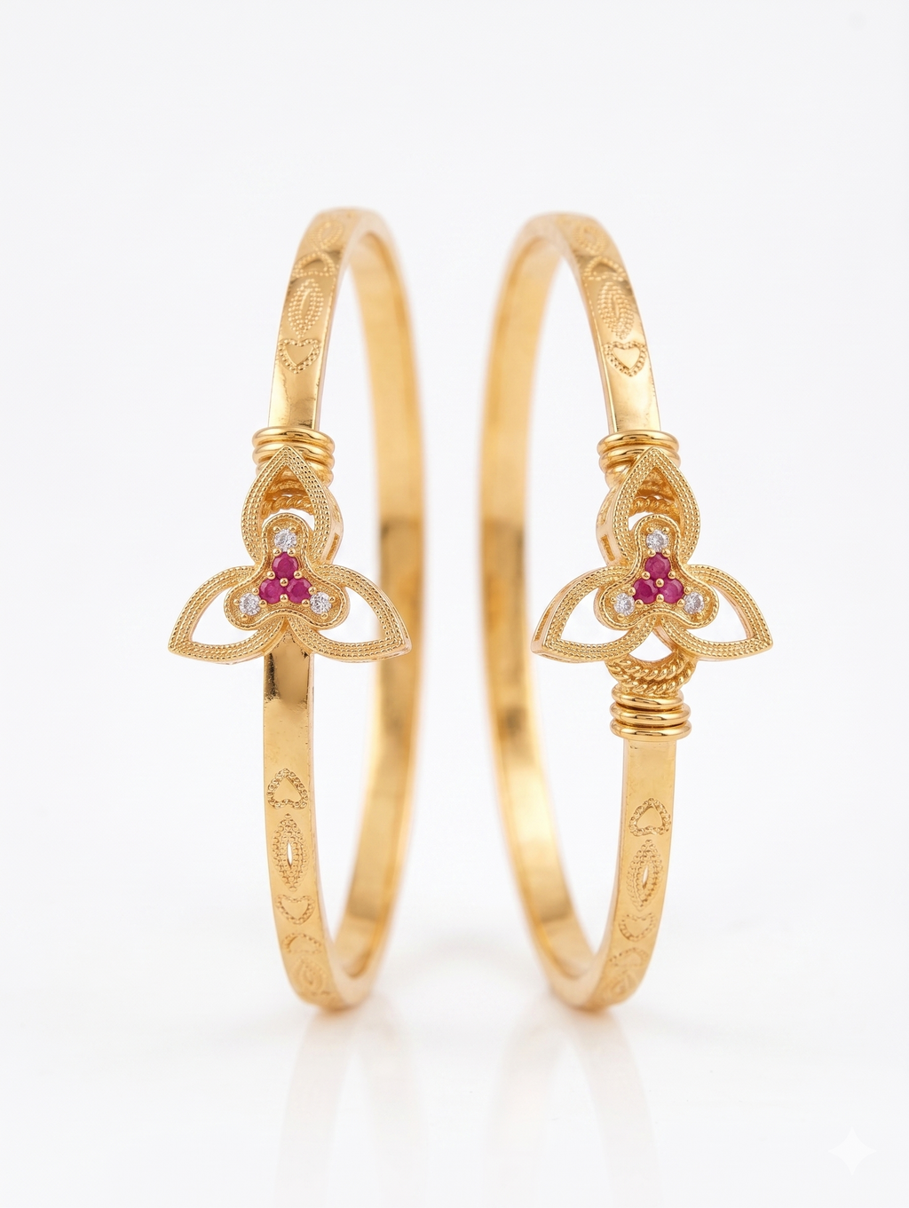 Tri-Leaf Ruby And Diamond Bangles