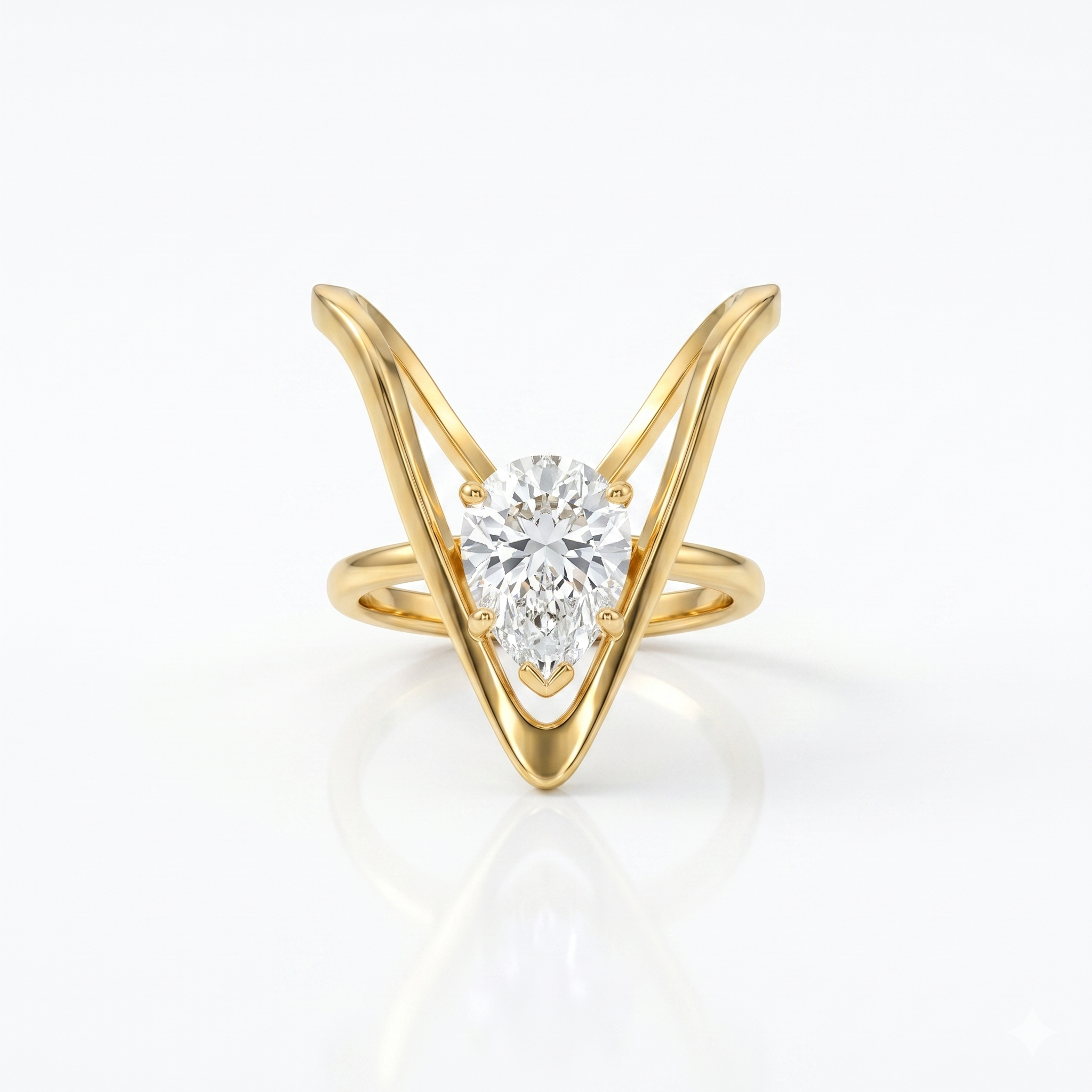 18K Gold Plated Emerald Green Soltaire V Ring