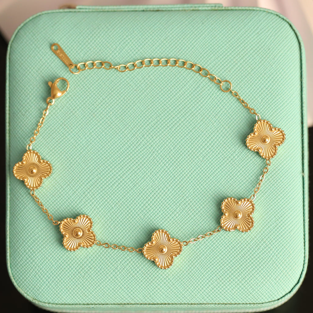 Premium Gold-Plated Four Leaf Clover Charm Bracelet