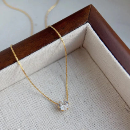Minimalist Solitaire Crystal Pendant Necklace